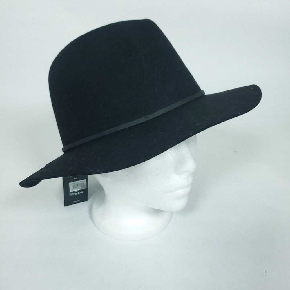 Brixton Mens Black Wool Wide Brim Adjustable Wesley Fedora Hat Sz Small - NWT